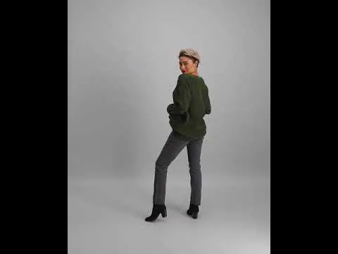 Ladies Long Cable Knit Cardigan - Khaki