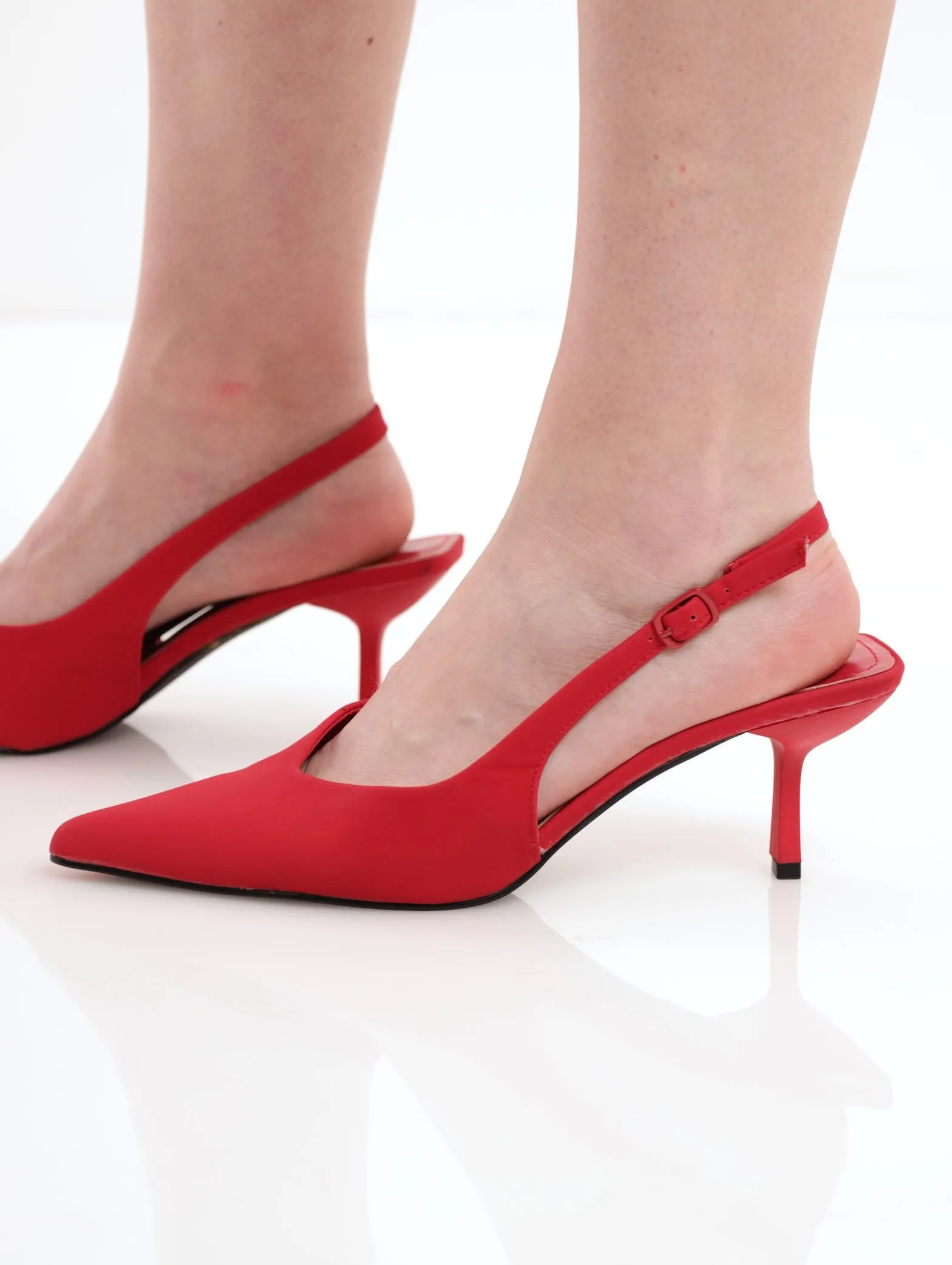 Ladies Slingback Low-Shaped Stiletto Court Heel - Red