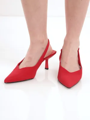 Ladies Slingback Low-Shaped Stiletto Court Heel - Red