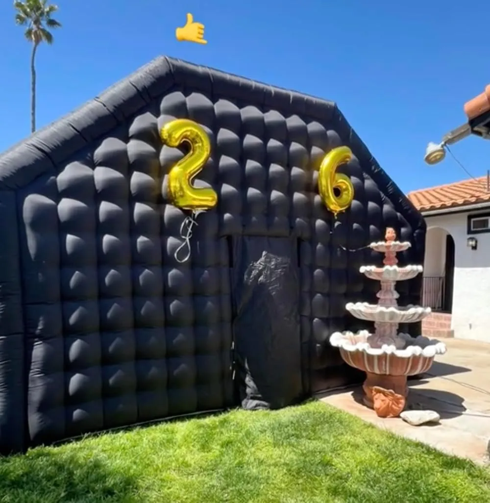 Large Black Inflatable Night Club Disco House Event House with Logo for Birthday School Events Backyard Party