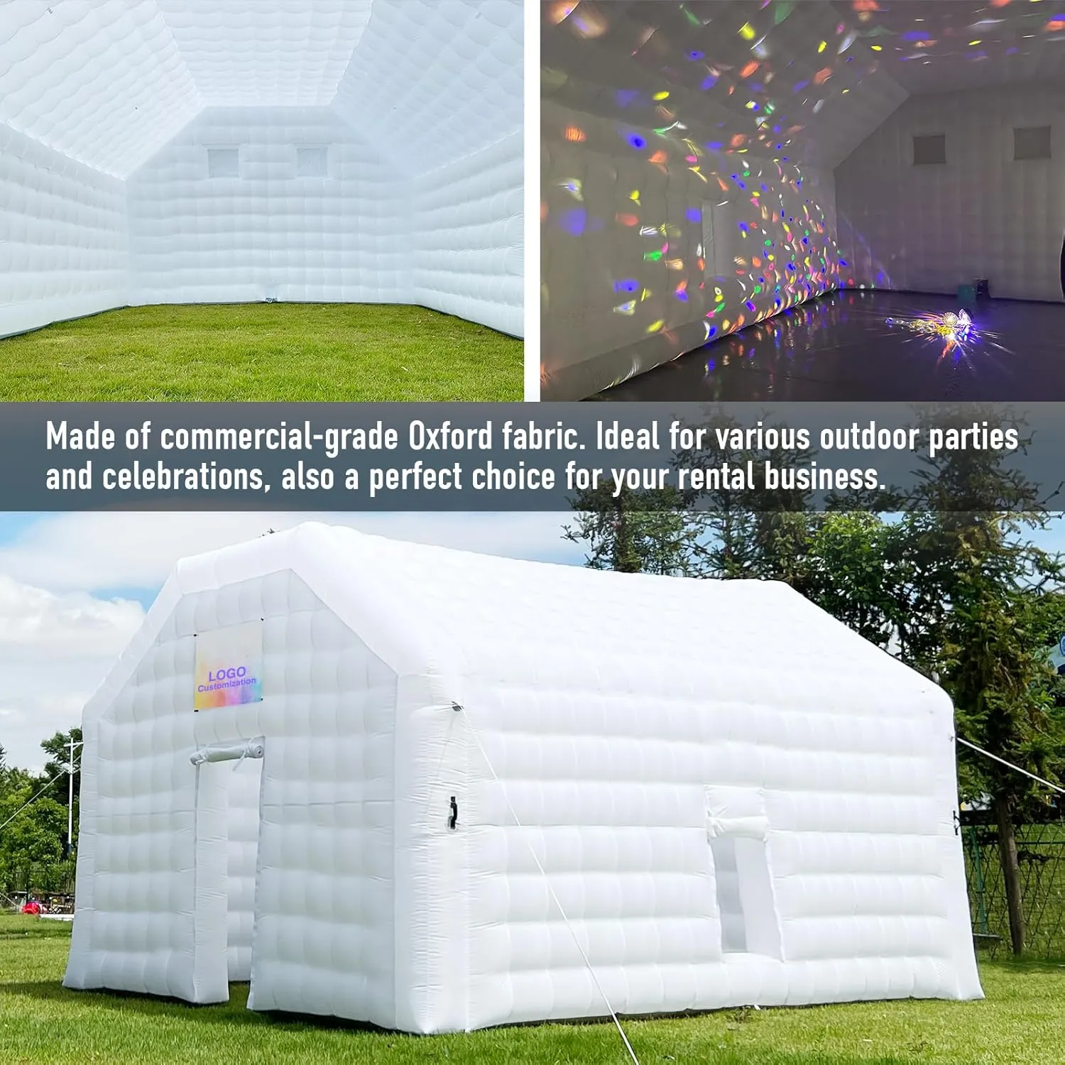 Large Black Inflatable Night Club Disco House Event House with Logo for Birthday School Events Backyard Party
