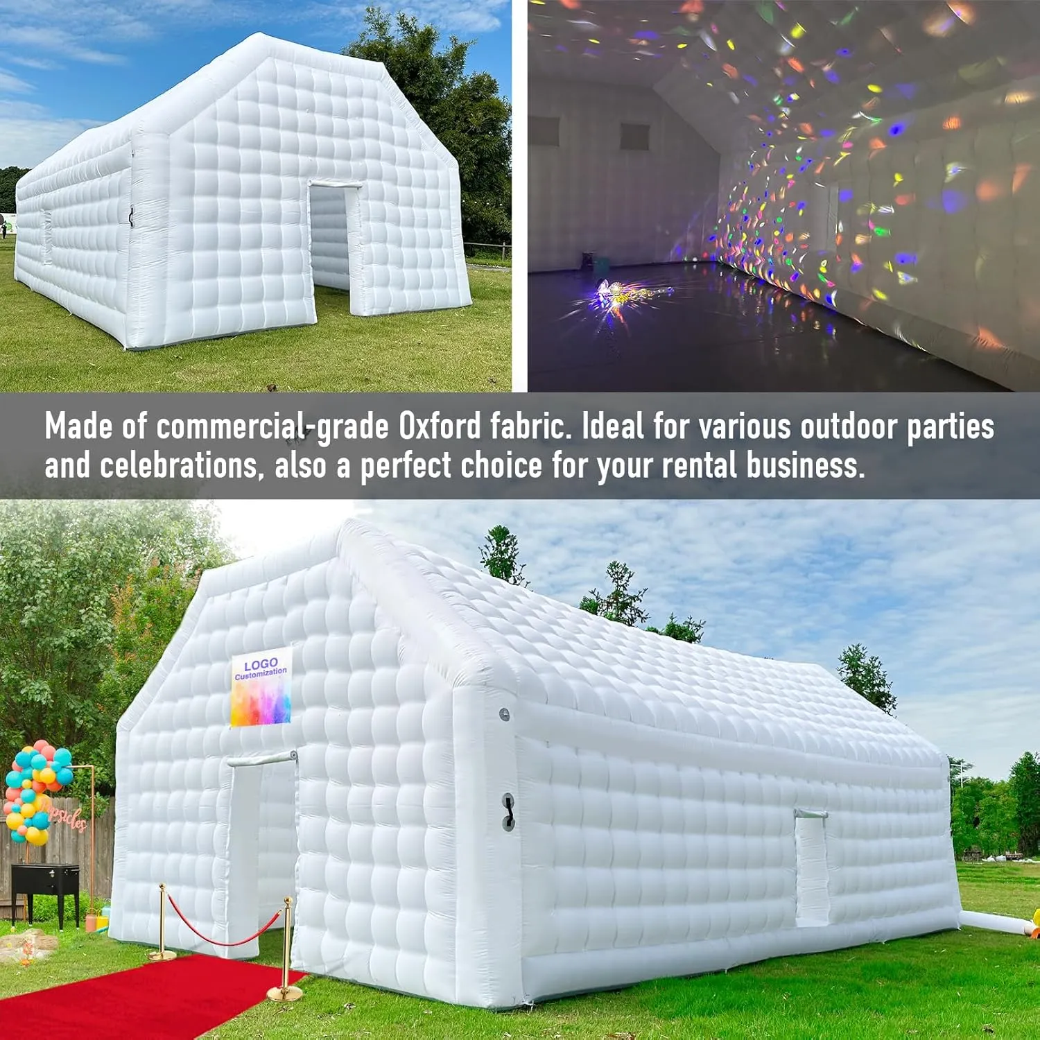Large Black Inflatable Night Club Disco House Event House with Logo for Birthday School Events Backyard Party