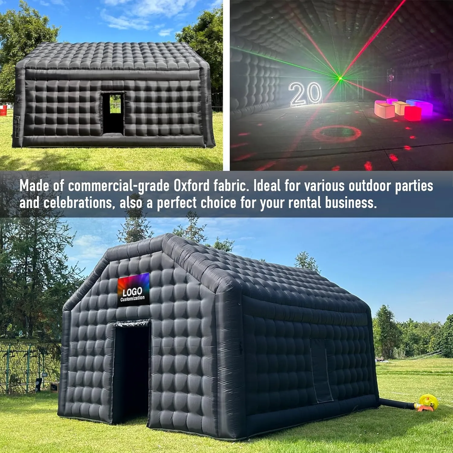 Large Black Inflatable Night Club Disco House Event House with Logo for Birthday School Events Backyard Party