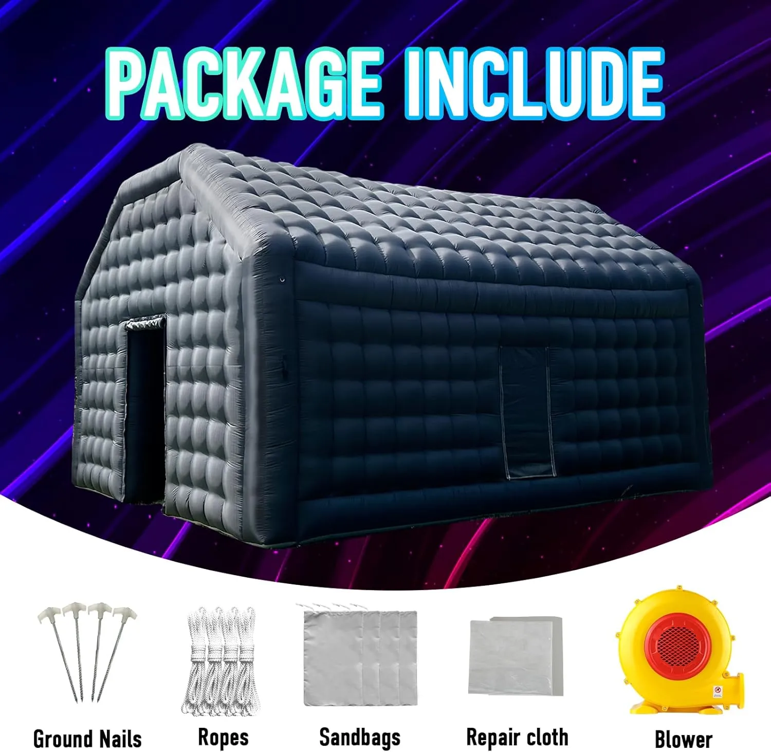 Large Black Inflatable Night Club Disco House Event House with Logo for Birthday School Events Backyard Party