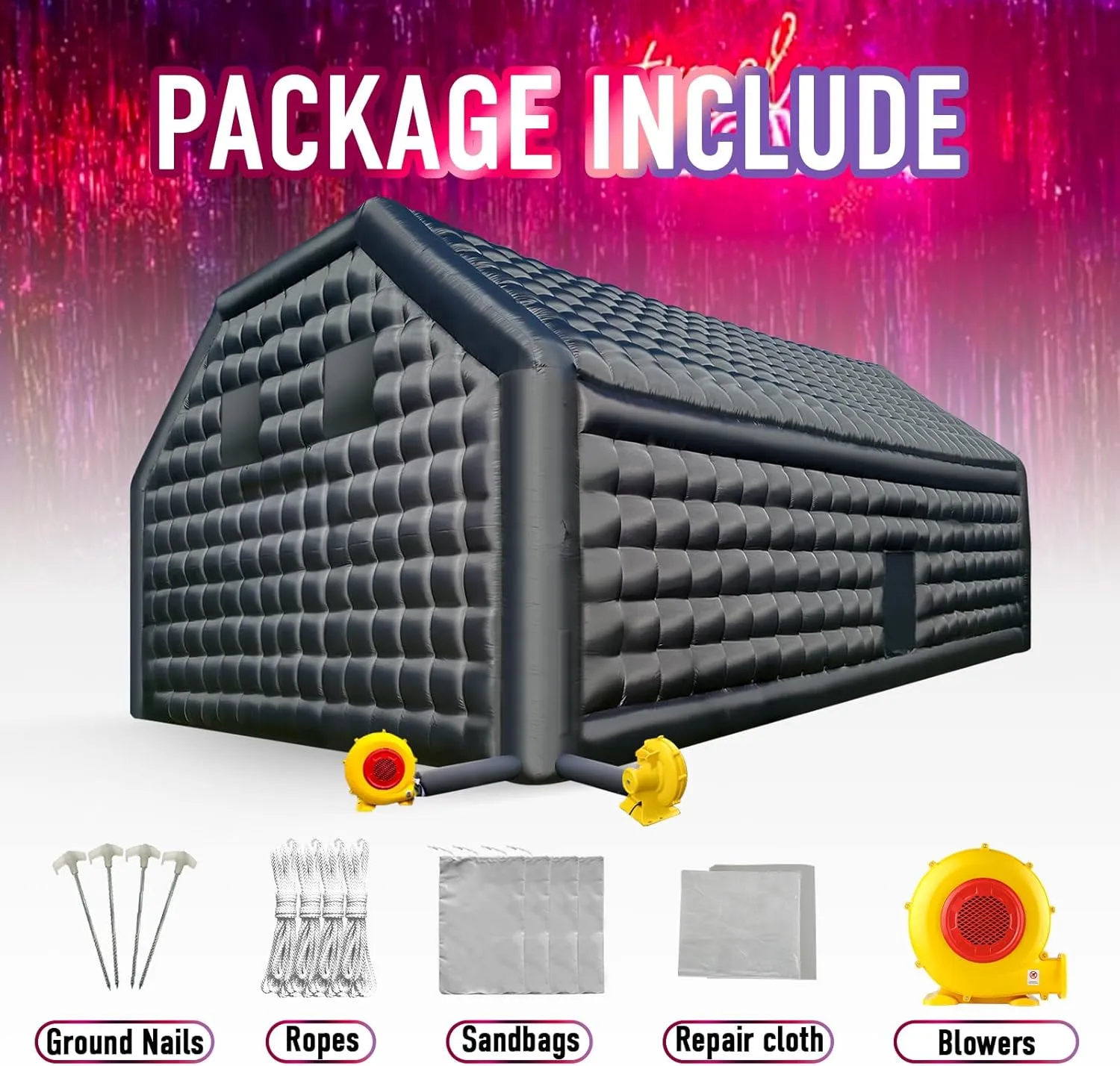 Large Black Inflatable Night Club Disco House Event House with Logo for Birthday School Events Backyard Party