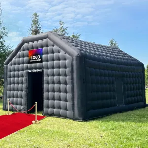 Large Black Inflatable Night Club Disco House Event House with Logo for Birthday School Events Backyard Party