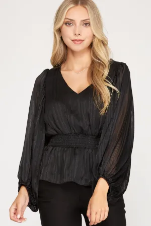 Long Sleeve Jacquard Smocked Top