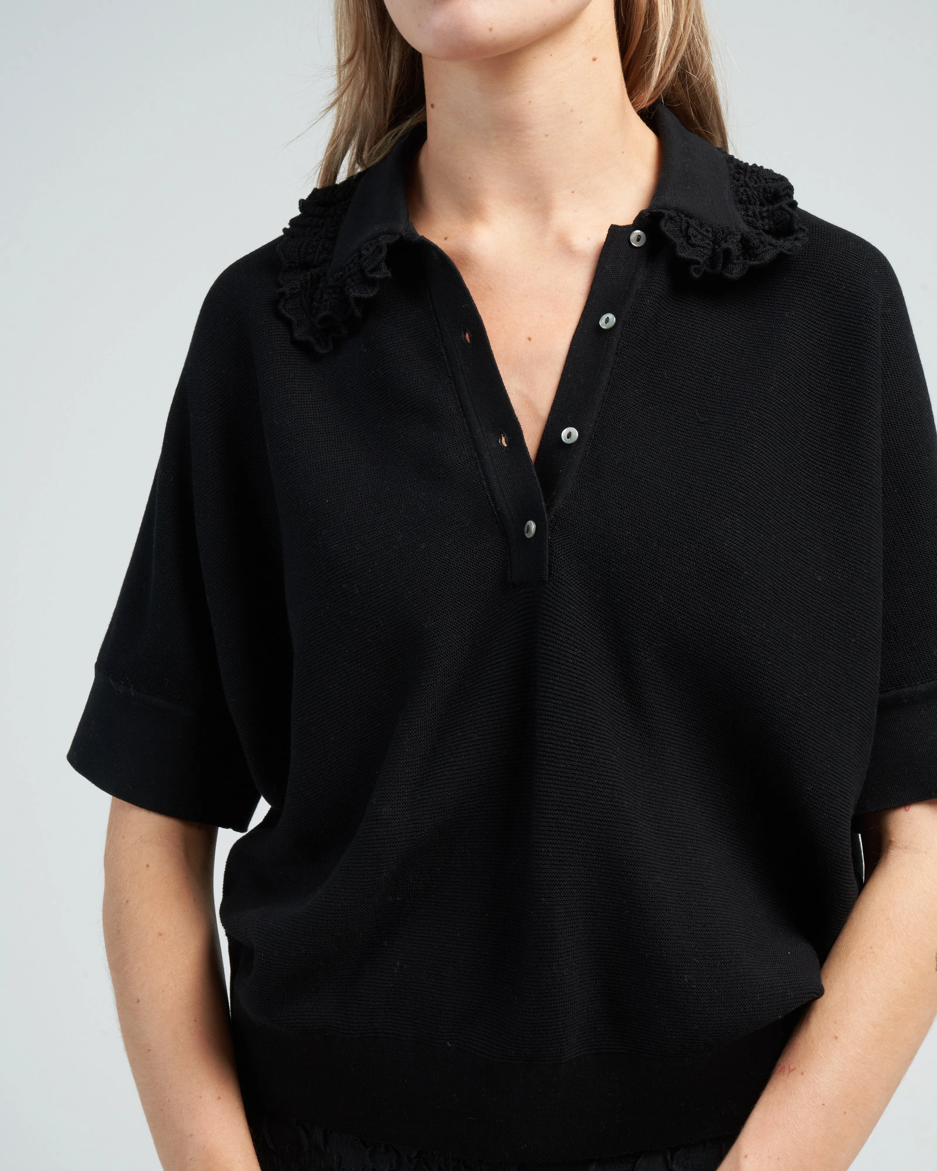maxi ruffled collar modern top - deep black