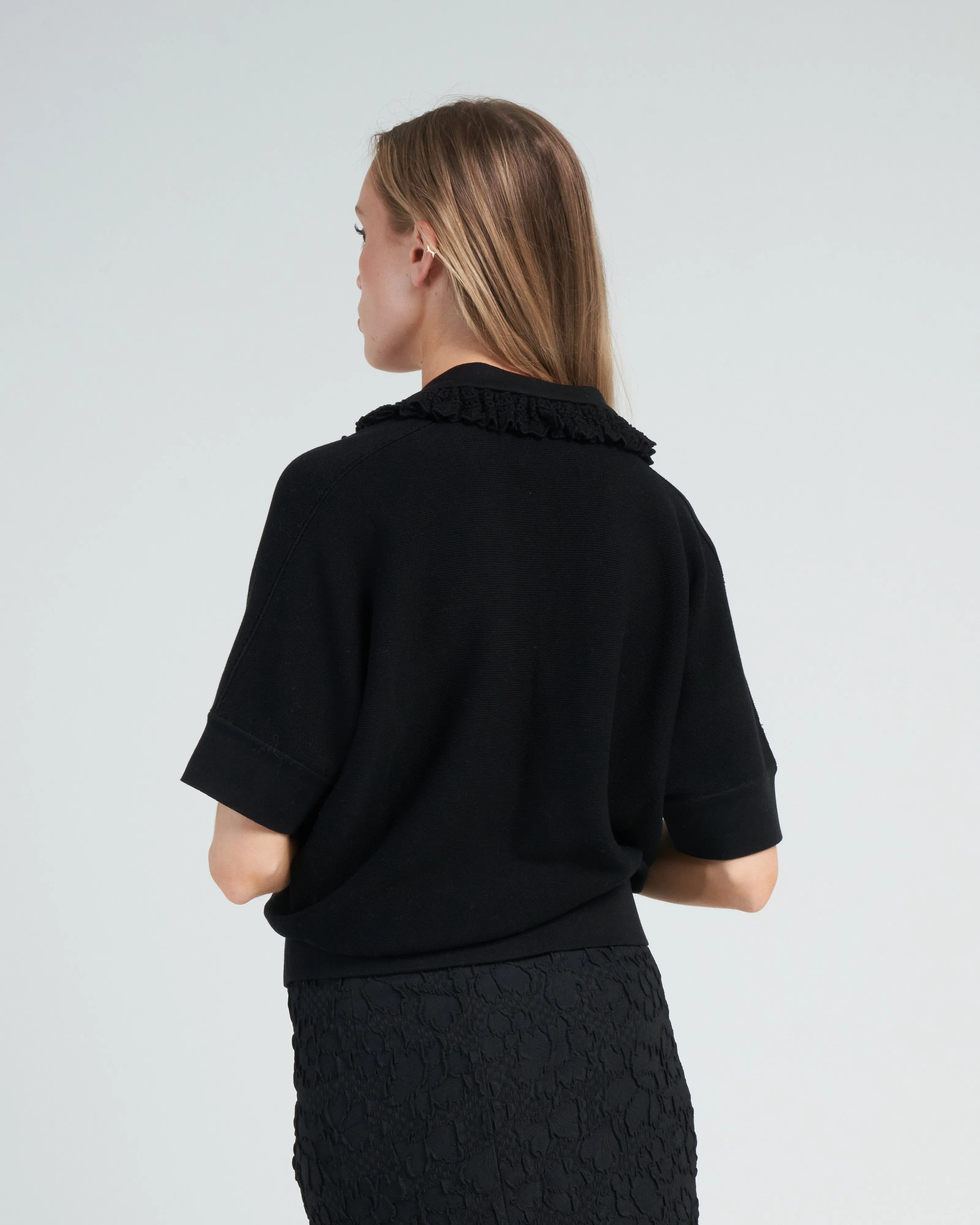 maxi ruffled collar modern top - deep black