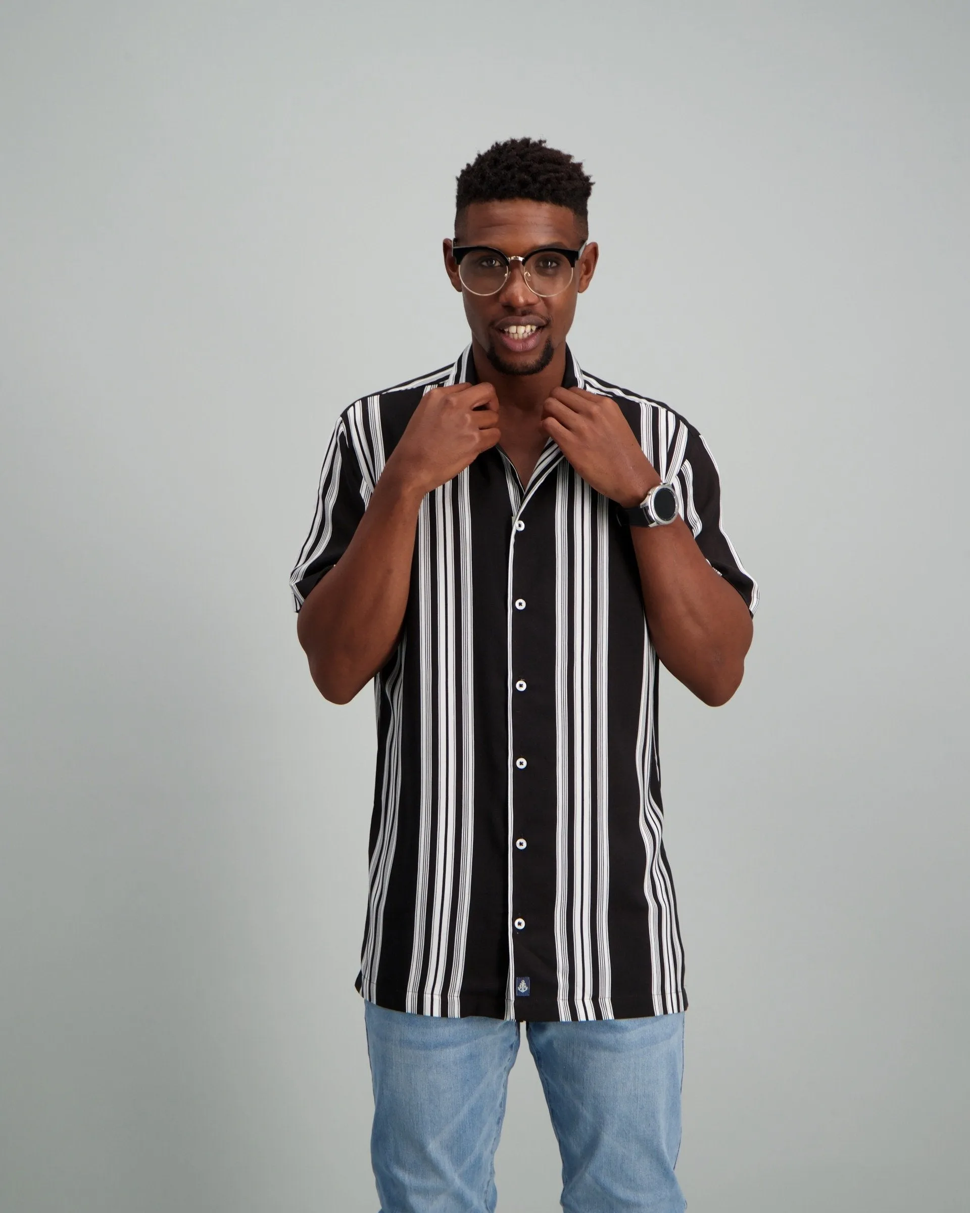 Mens - Black Stripe Linen Shirt