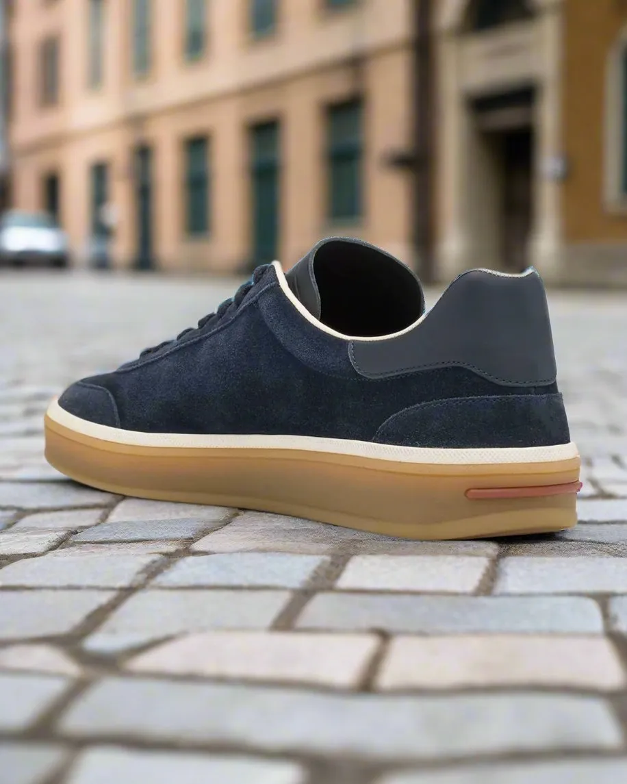 Men's Walk  Navy Blue Suede Low-Top Lace Up Sneakers - Sneakers Shoes