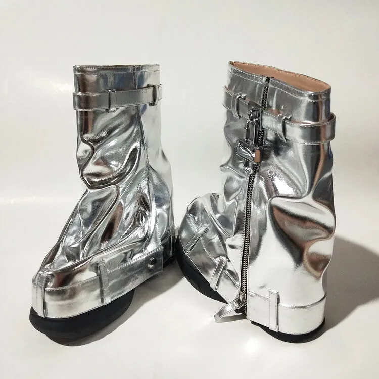 Metal Leather Trousers Fashion Sneaker Boots For Women