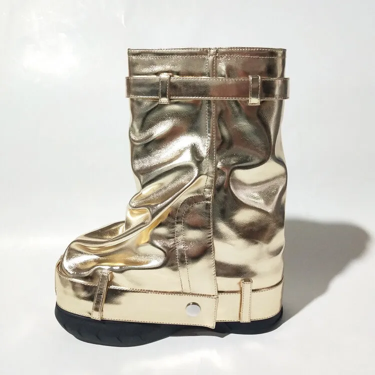 Metal Leather Trousers Fashion Sneaker Boots For Women