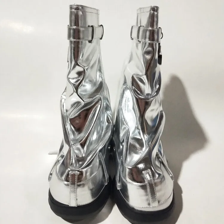 Metal Leather Trousers Fashion Sneaker Boots For Women