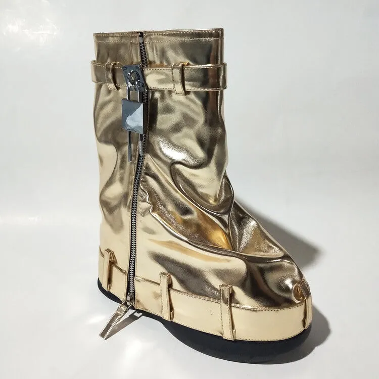 Metal Leather Trousers Fashion Sneaker Boots For Women