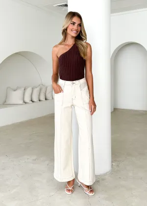 Natalee One Shoulder Knit Top - Chocolate