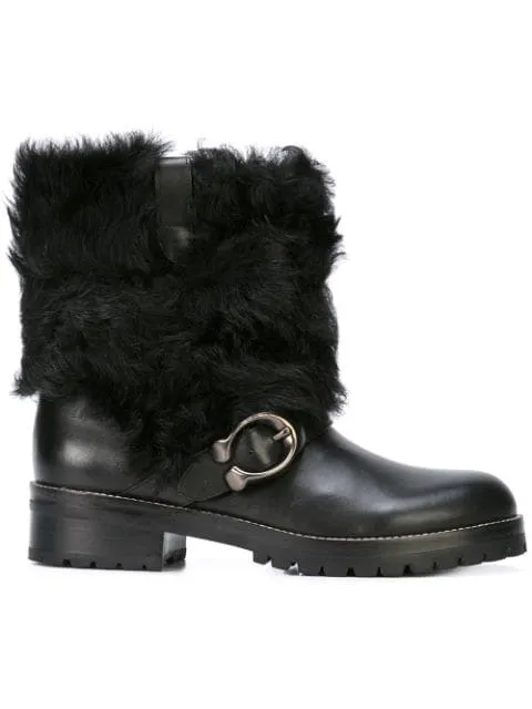 New Authentic Women's Genuine Leather & Shearling COACH Leighton Biker Boot in Black with signature buckle! Sz 7.5! Retails $495 