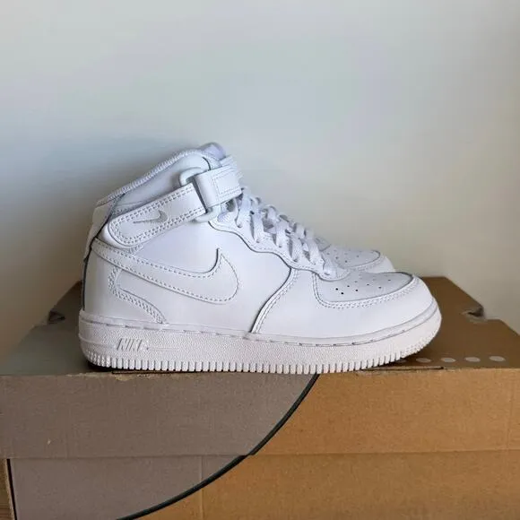 Nike Air Force 1 ‘Triple White’ Mid Top Kids Sneakers- SZ 2 Y