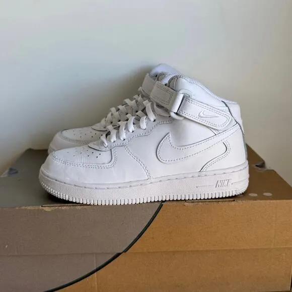 Nike Air Force 1 ‘Triple White’ Mid Top Kids Sneakers- SZ 2 Y