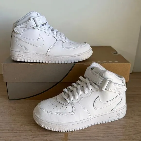 Nike Air Force 1 ‘Triple White’ Mid Top Kids Sneakers- SZ 2 Y