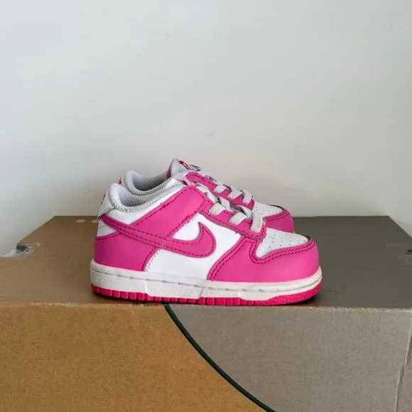 Nike Dunk Low Laser Fushsia/White Toddler Sneakers - SZ 6 C