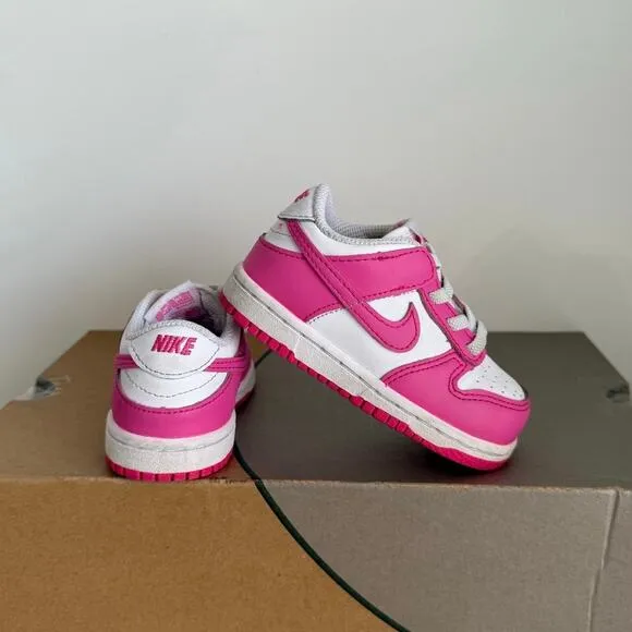 Nike Dunk Low Laser Fushsia/White Toddler Sneakers - SZ 6 C