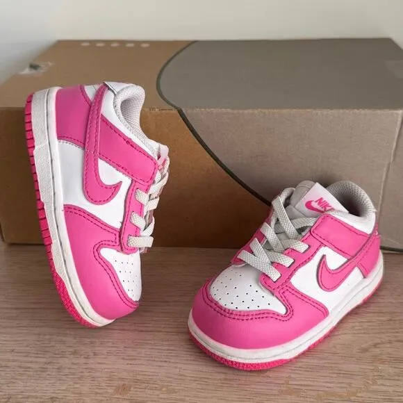 Nike Dunk Low Laser Fushsia/White Toddler Sneakers - SZ 6 C