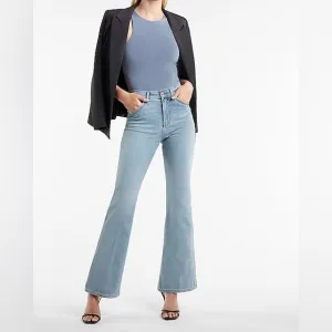 NWT Express High Waisted Light Wash Supersoft Flare Jeans size 4L