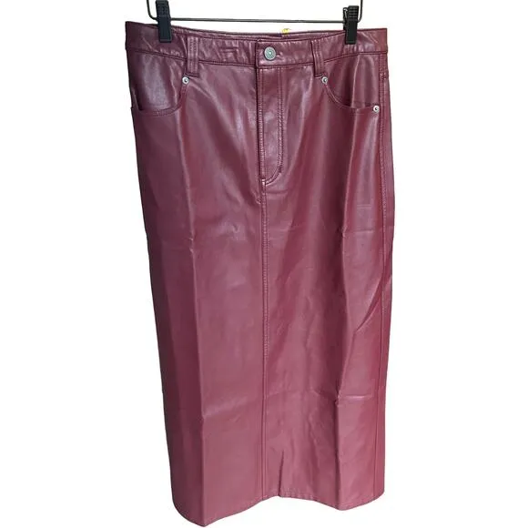 NWT Free People City Slicker Faux Vegan Leather‎ Maxi Skirt in Red Jasper