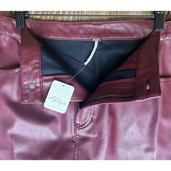 NWT Free People City Slicker Faux Vegan Leather‎ Maxi Skirt in Red Jasper