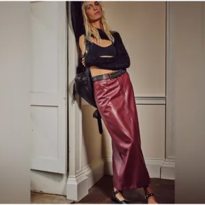 NWT Free People City Slicker Faux Vegan Leather‎ Maxi Skirt in Red Jasper
