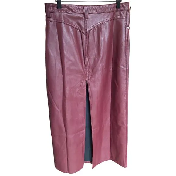 NWT Free People City Slicker Faux Vegan Leather‎ Maxi Skirt in Red Jasper