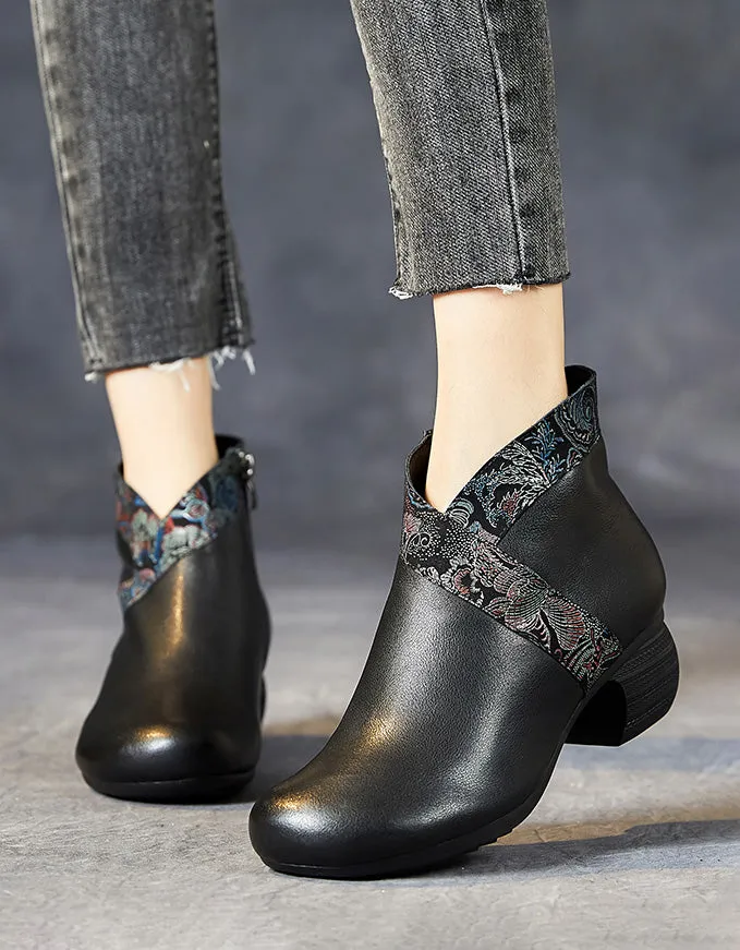Oriental Style Retro Leather Chunky Boots