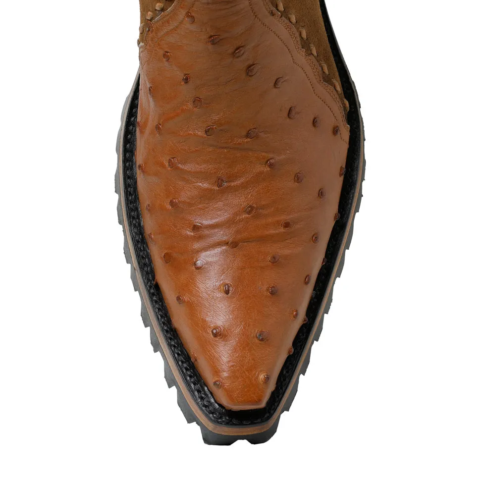 Ostrich Ankle Zipper With Lug- Brandy