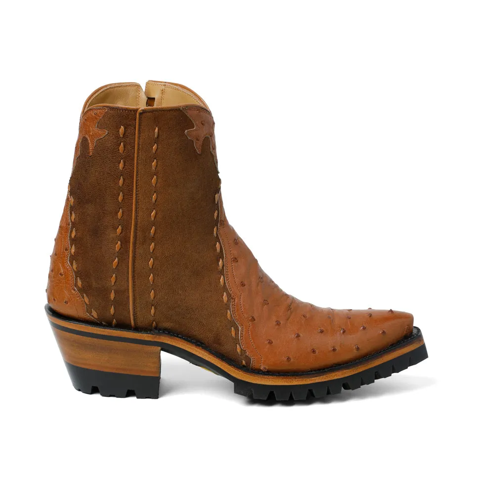 Ostrich Ankle Zipper With Lug- Brandy