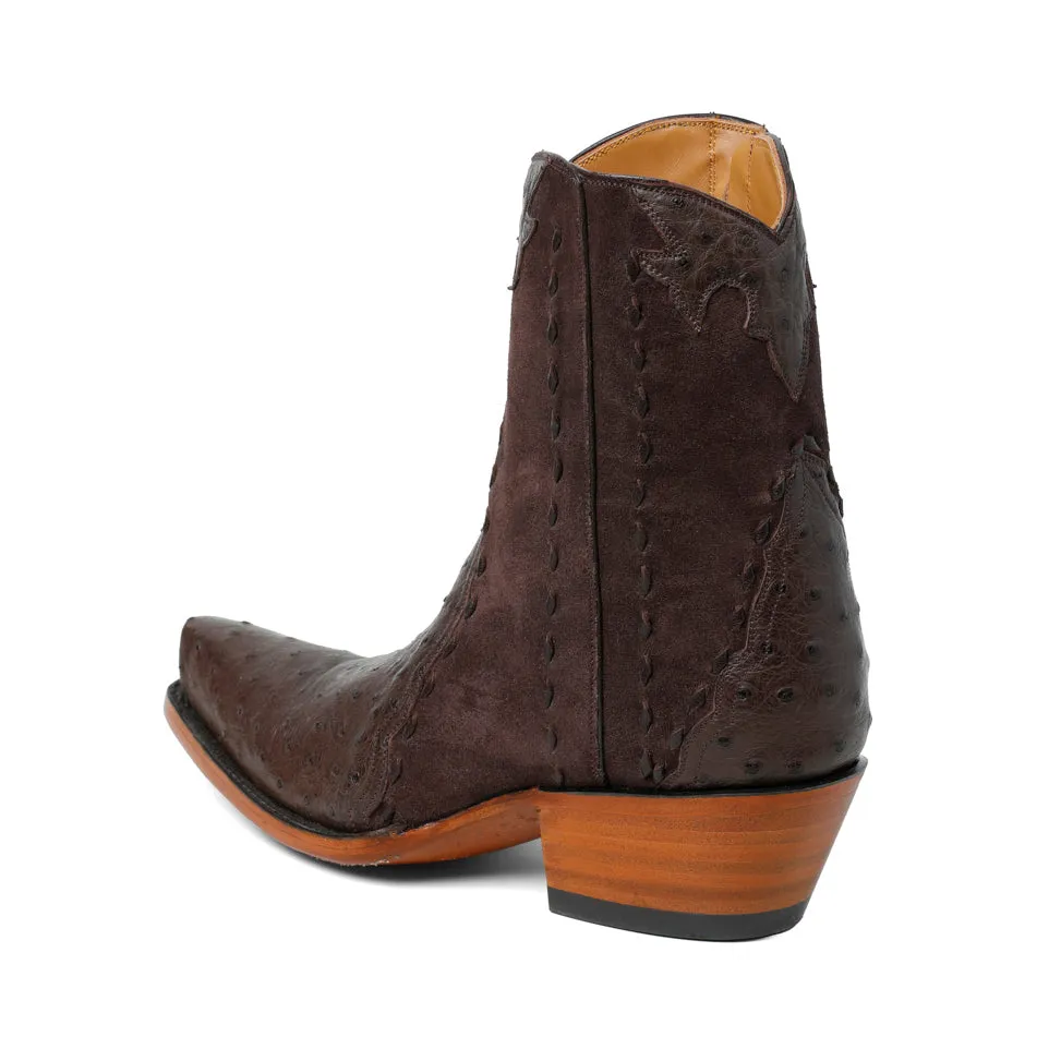 Ostrich with Nubuck Ankle Zipper - Nicotine
