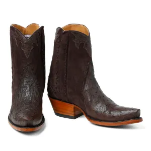 Ostrich with Nubuck Ankle Zipper - Nicotine