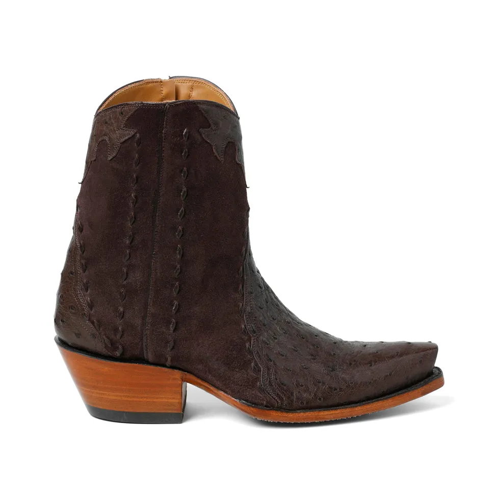 Ostrich with Nubuck Ankle Zipper - Nicotine