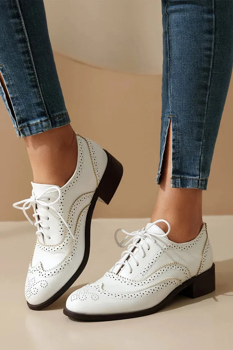 Oxfords Brogue con Lacci a Tacco Basso e Punta Rotonda Colorblock