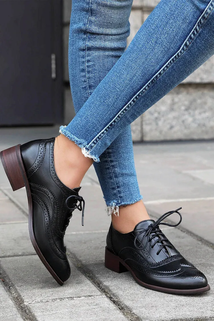 Oxfords Brogue con Lacci a Tacco Basso e Punta Rotonda Colorblock