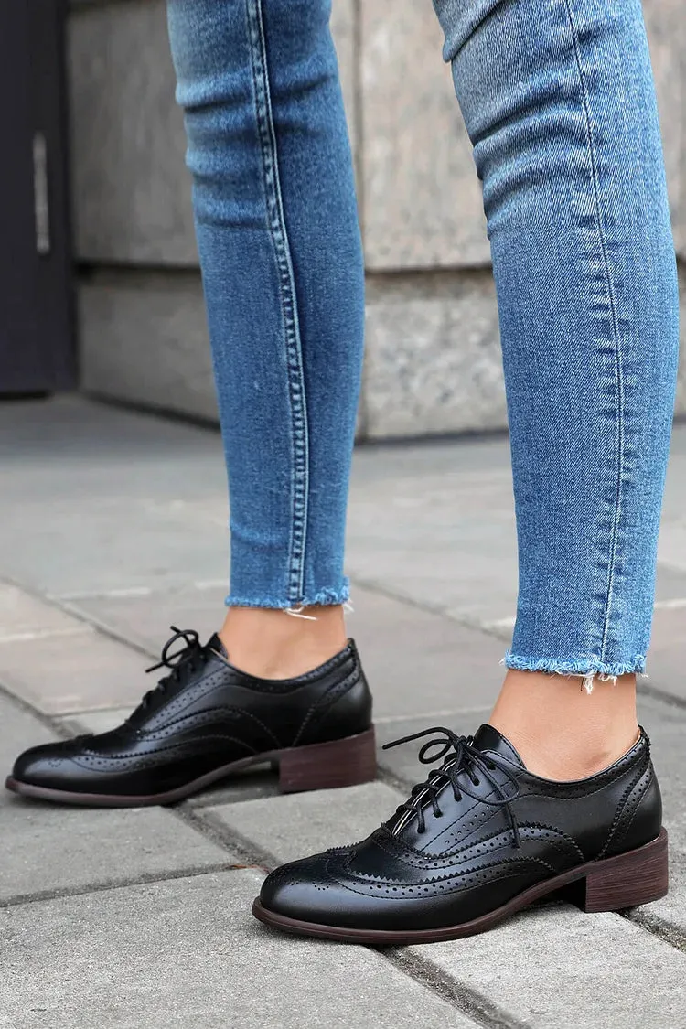 Oxfords Brogue con Lacci a Tacco Basso e Punta Rotonda Colorblock