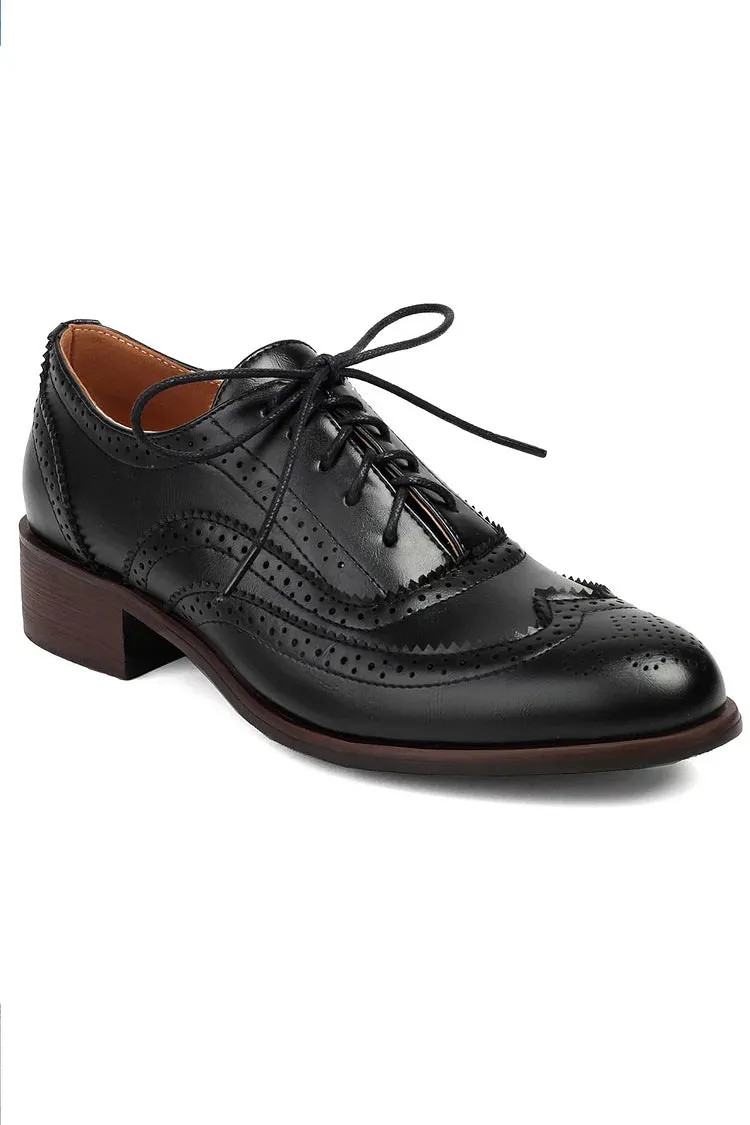 Oxfords Brogue con Lacci a Tacco Basso e Punta Rotonda Colorblock
