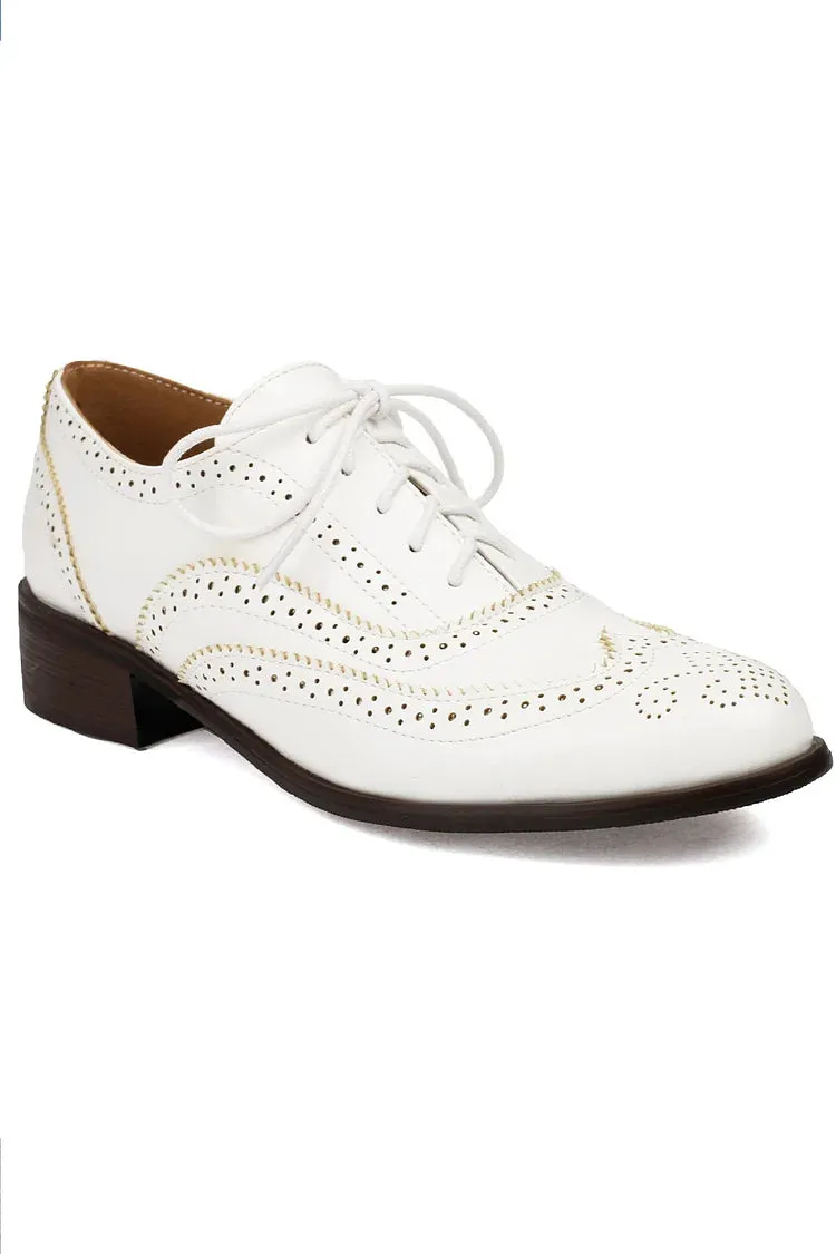 Oxfords Brogue con Lacci a Tacco Basso e Punta Rotonda Colorblock