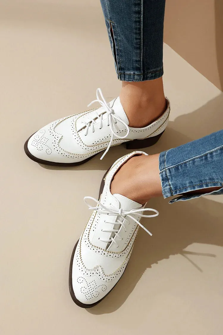Oxfords Brogue con Lacci a Tacco Basso e Punta Rotonda Colorblock