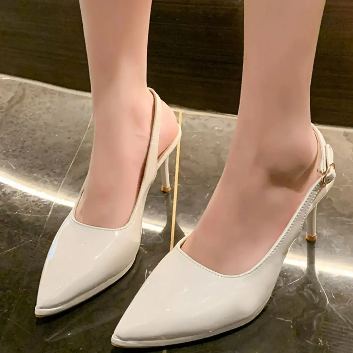 'Peony' Leather Pointed Toe Stiletto Heels