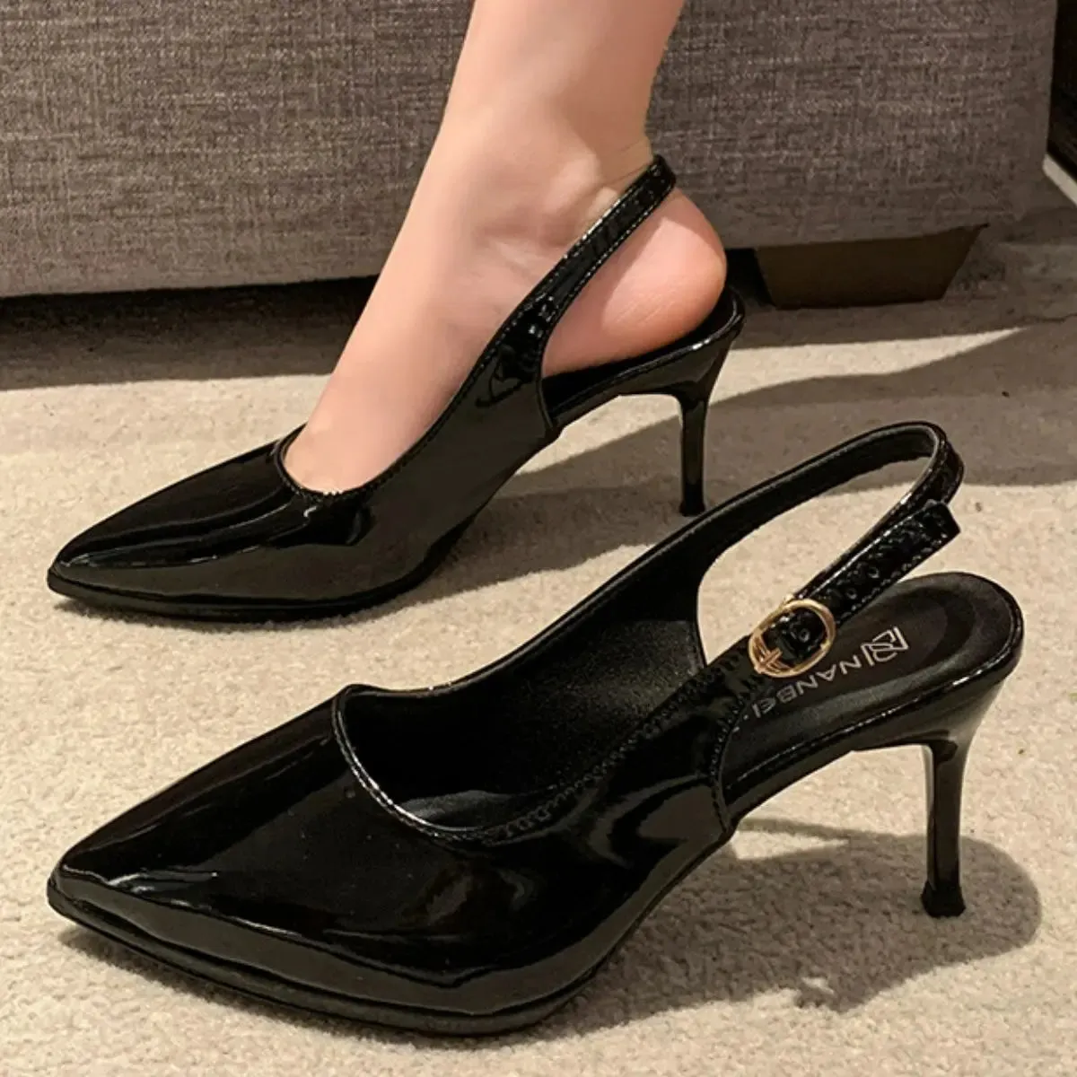 'Peony' Leather Pointed Toe Stiletto Heels
