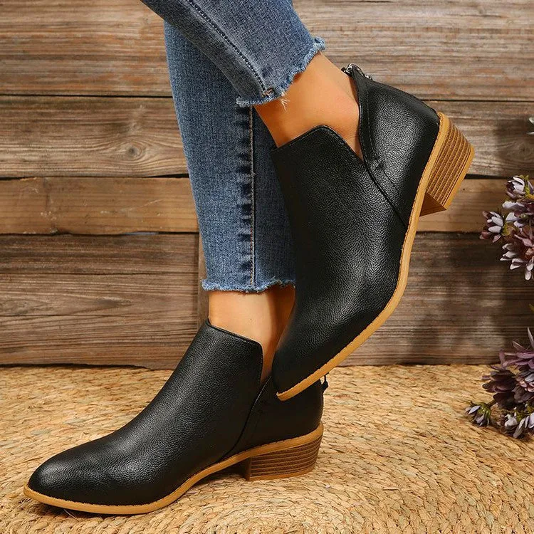 Pointed Toe Chunky Heel Boots