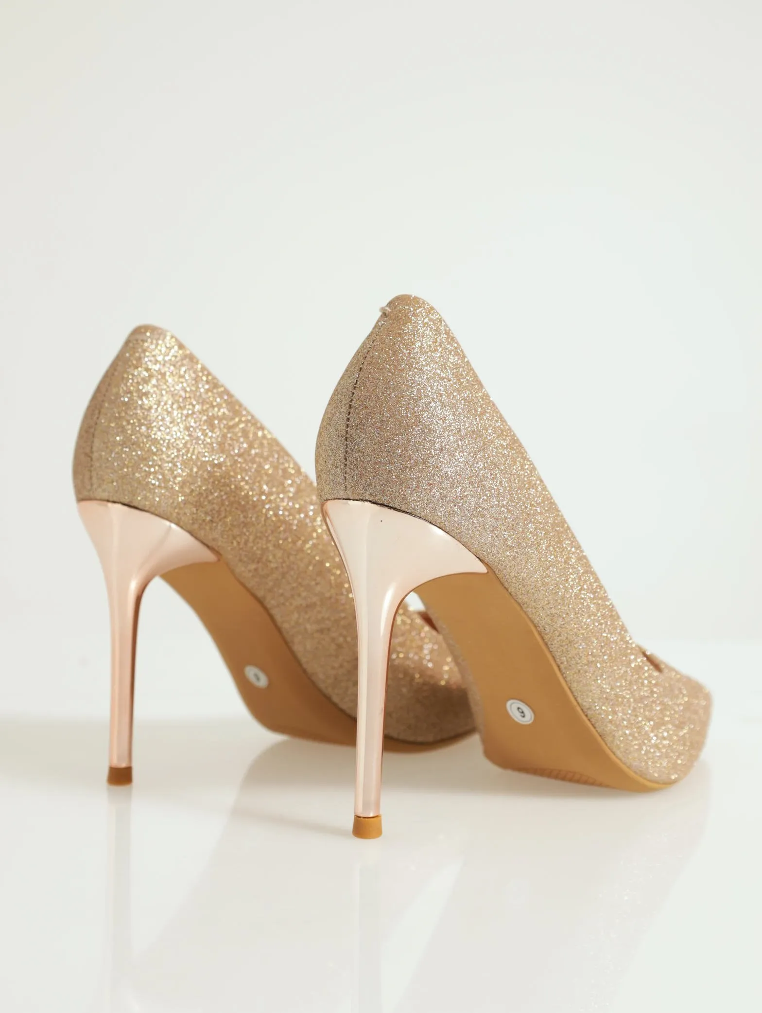 Pointy Toe Glitter Stiletto Court Heel - Champagne
