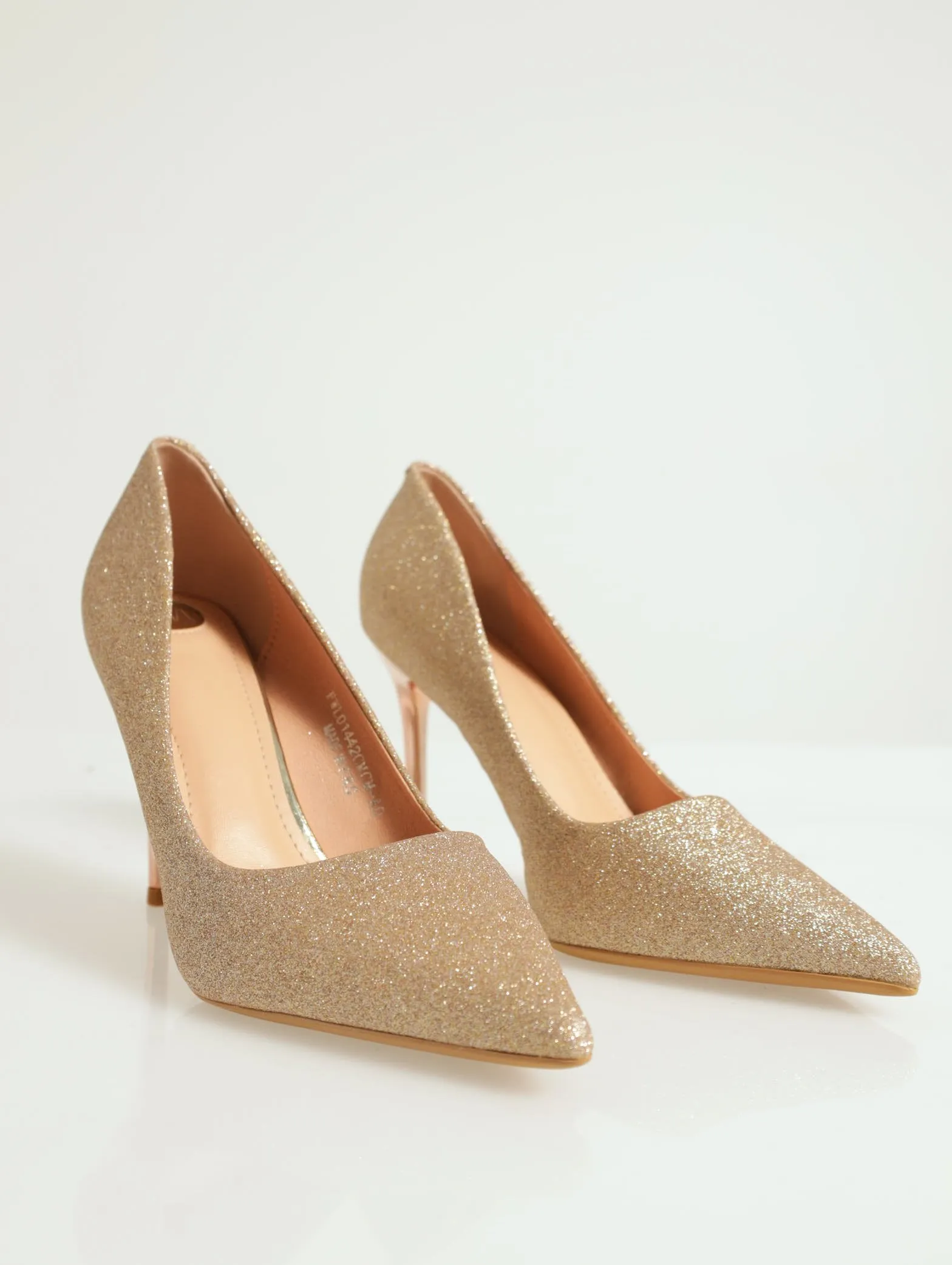 Pointy Toe Glitter Stiletto Court Heel - Champagne