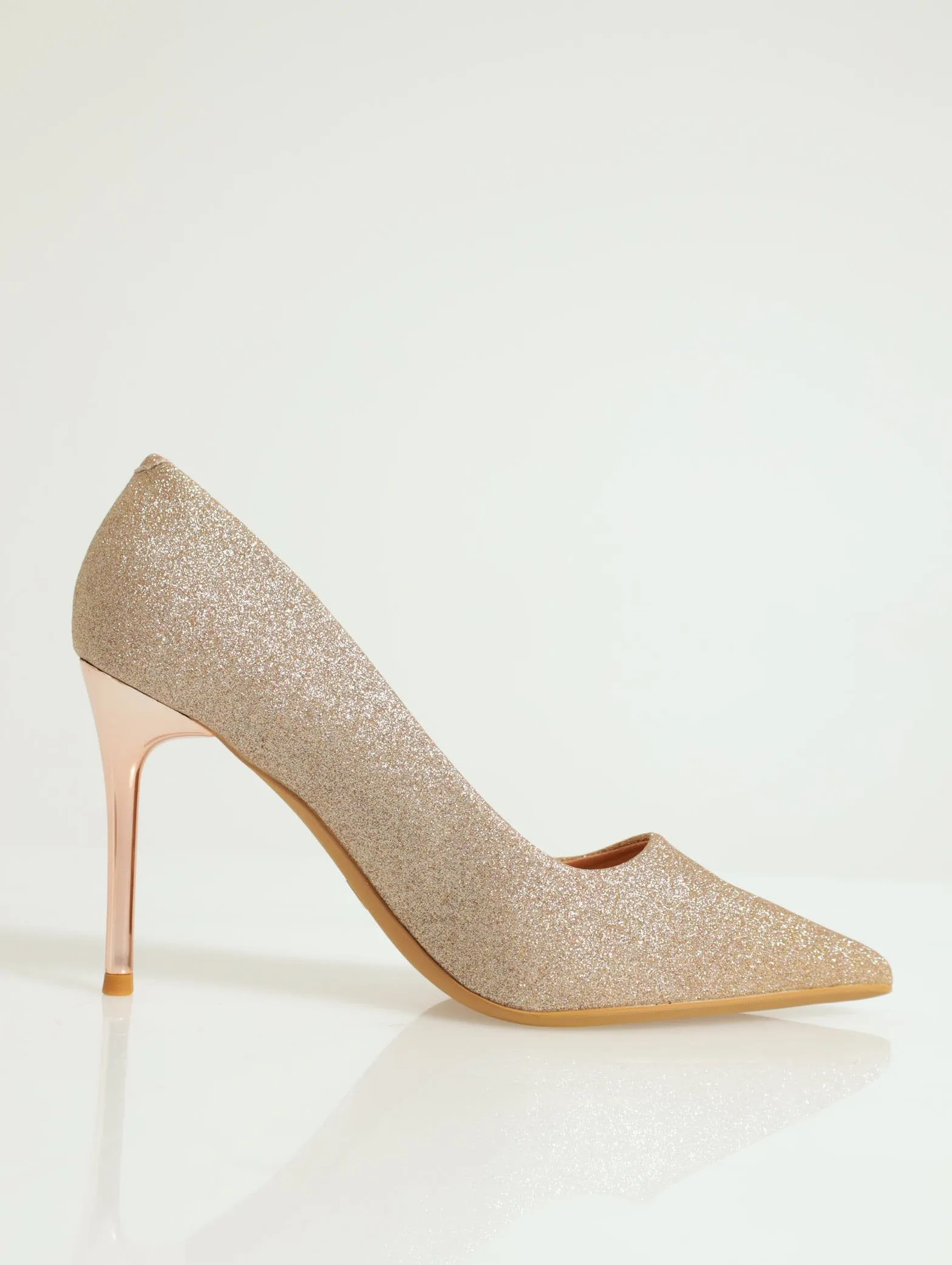 Pointy Toe Glitter Stiletto Court Heel - Champagne